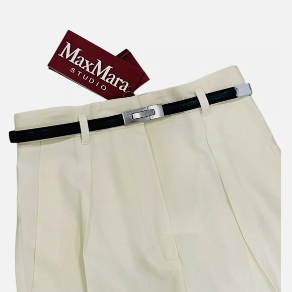 NWT Max Mara Size 2 Briose White Ivory Wool Trousers Belt Tapered High Rise $545 - Picture 5 of 5